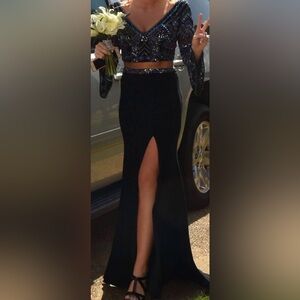 Rachel Allan 2 piece Black Sequin Pencil Skirt with embellished cropped top